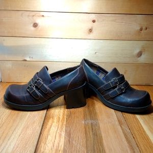 Sketchers Something' Else Vinatge 1999 Buckled Brown Plaid Chunky Clogs Size 6.5